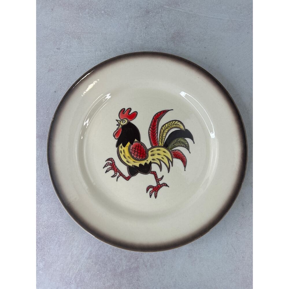 Vintage MCM Metlox Poppytrail Red Rooster Plates Retro California 9.5 inches